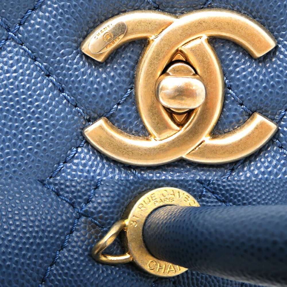 CHANEL Coco Handle 29 Women's Handbag A92991 Caviar Skin Blue × - Picture 8 of 10
